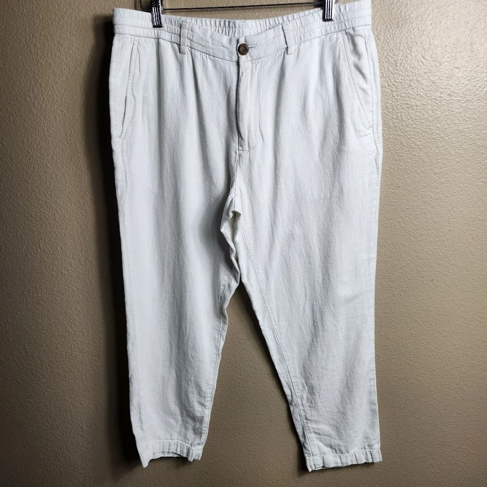 Banana Republic Mens Off-White Athletic Fit Linen Blend Comfort Pants-Size 34x26